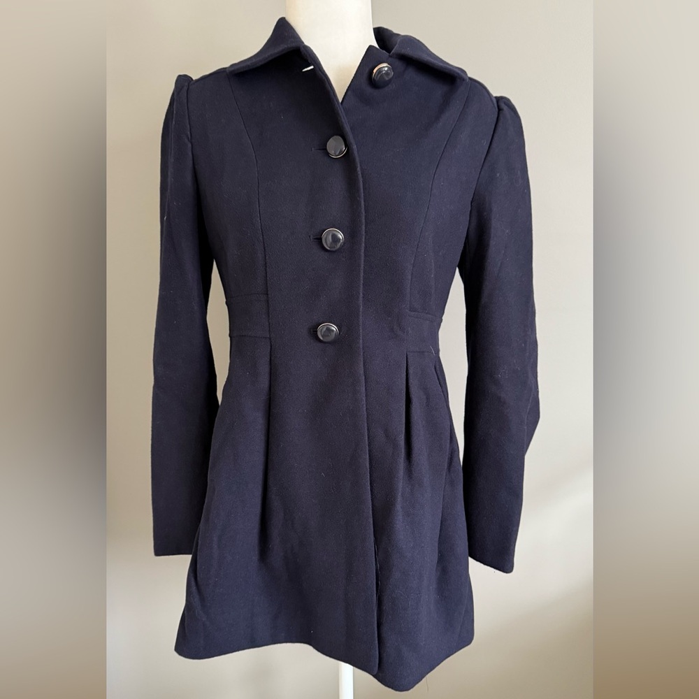 Elegant Navy Blue Women's Wool  Coat